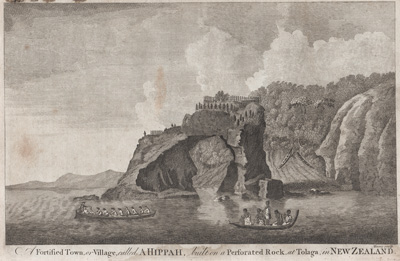 A Fortified Town, or Village, called A Hippah, built on a Perforated Rock at Tolaga, in New Zealand